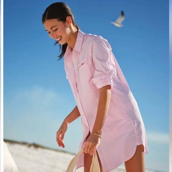 Vineyard Vines Pink Striped Shirt Dress - Picture 3 of 9